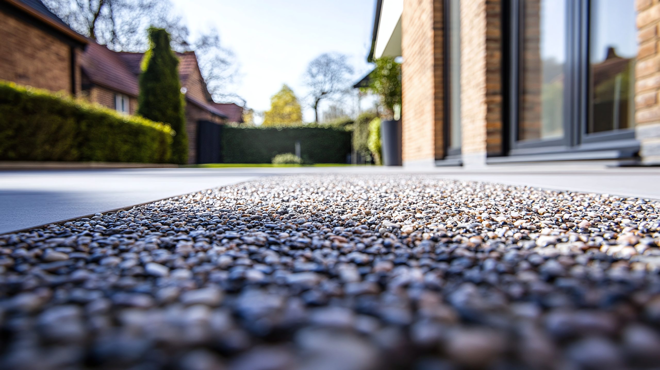 Close-up of resin bound gravel paving.